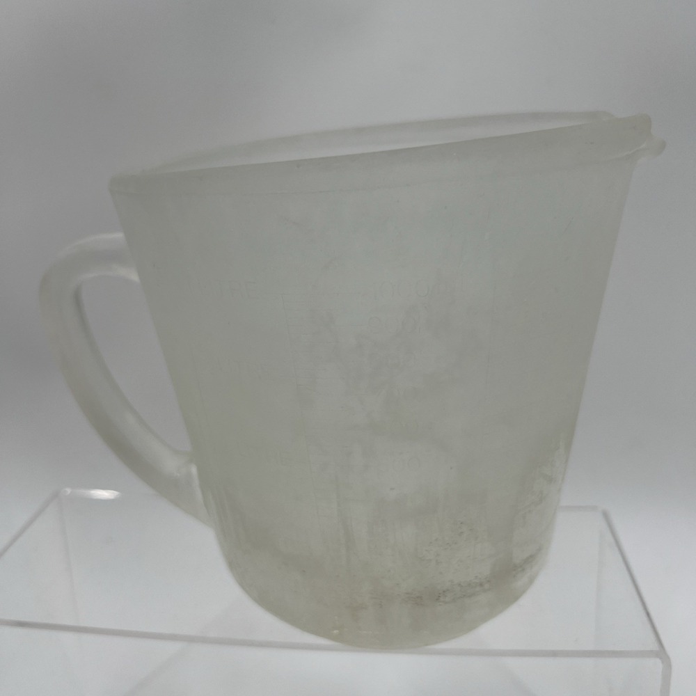 Vintage Anchor Hocking Frosted Measuring‎ 4 Cup 1 Quart Glass Faded Print